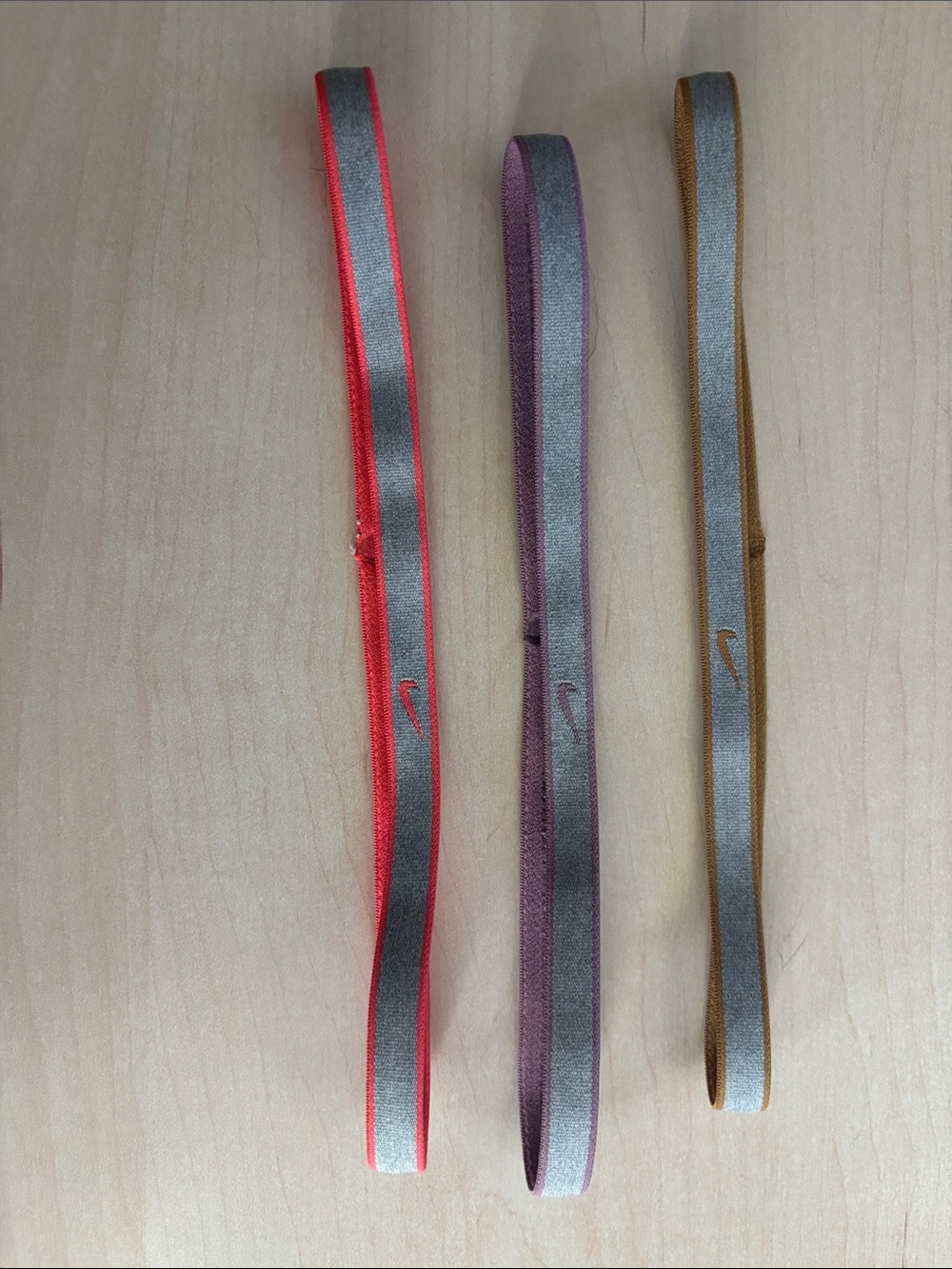 Nike Reflective Elastic Headbands in Red, Purple, and Gold Trim